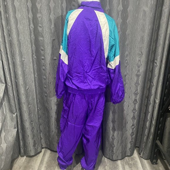 Milano Sport Vtg Windbreaker Tracksuit Jogging Set 1980's L Purple Teal MINT - Picture 8 of 10